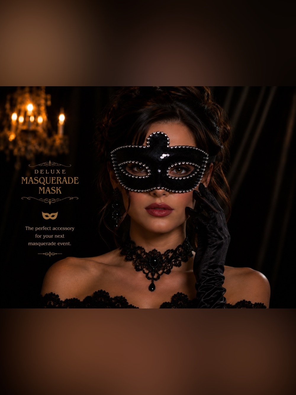 Sequin & Rhinestones Black Masquerade Mask for Parties & Ball